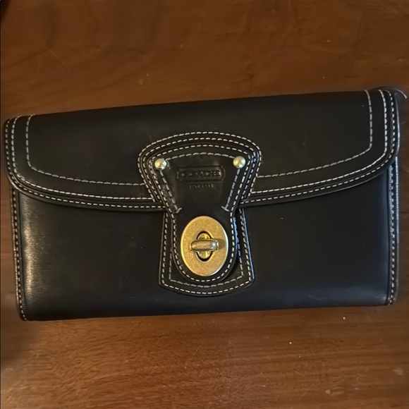 Coach Black Leather Wallet with Gold Accent - Picture 1 of 2